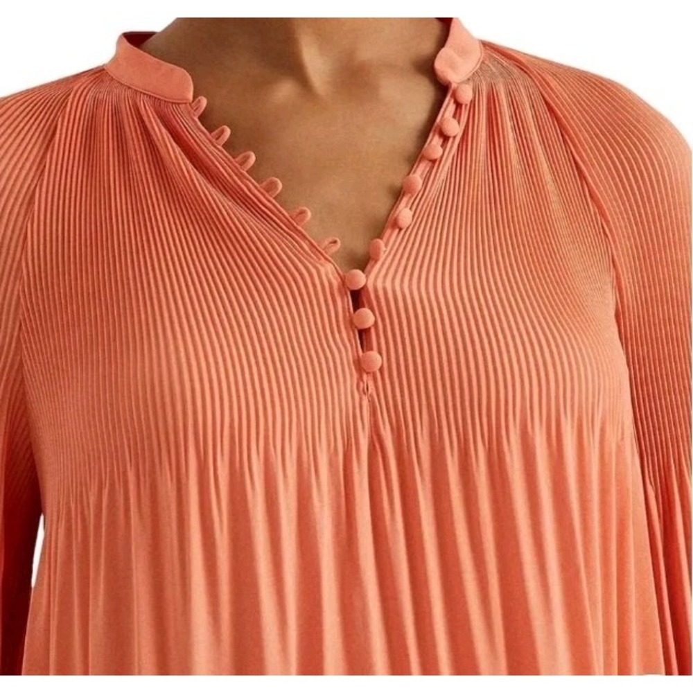 Lauren Ralph Lauren Pleated Georgette Blouse Orange Poppy Sz XS‎